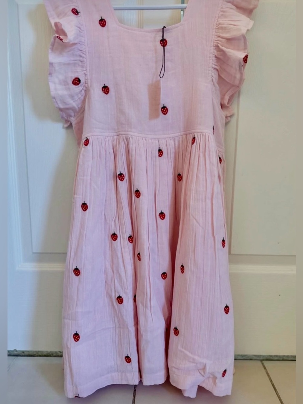 EUC Pink Chicken Light Pink Gauze Strawberry Embroidered Elsie Dress